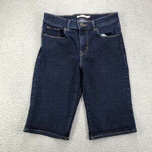 LEVIS Shorts Womens Size 26 Bermuda 12"‎ Mid Rise Dark Wash Stretch Denim